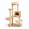 Arbre à chat multiniveau en bois clair et sisal beige avec niche et couchages, 90 x 50 x 145 cm