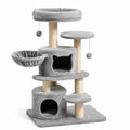 Arbre à chat gris et beige 60 x 50 x 145 cm avec 2 niches, hamac, plateformes et poteaux en sisal