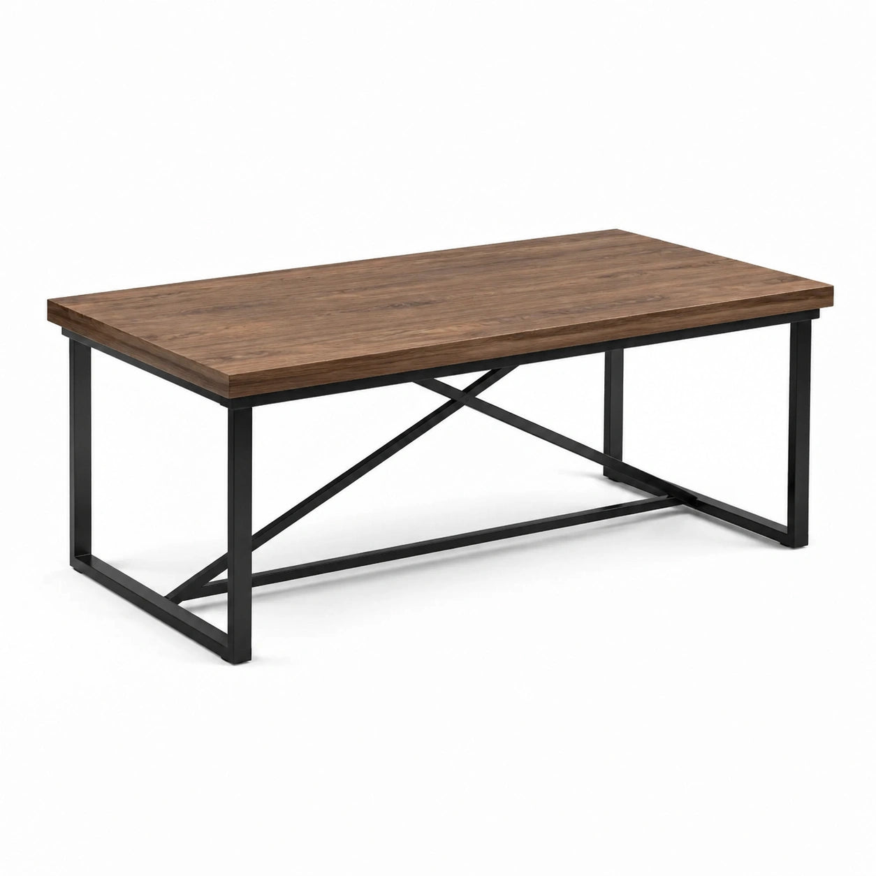 Table à manger rectangulaire industrielle en bois d'ingénierie marron et métal noir, 140 x 80 x 75 cm
