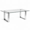 Table à manger rectangulaire 160 x 90 x 75 cm en verre transparent et métal argenté, style contemporain