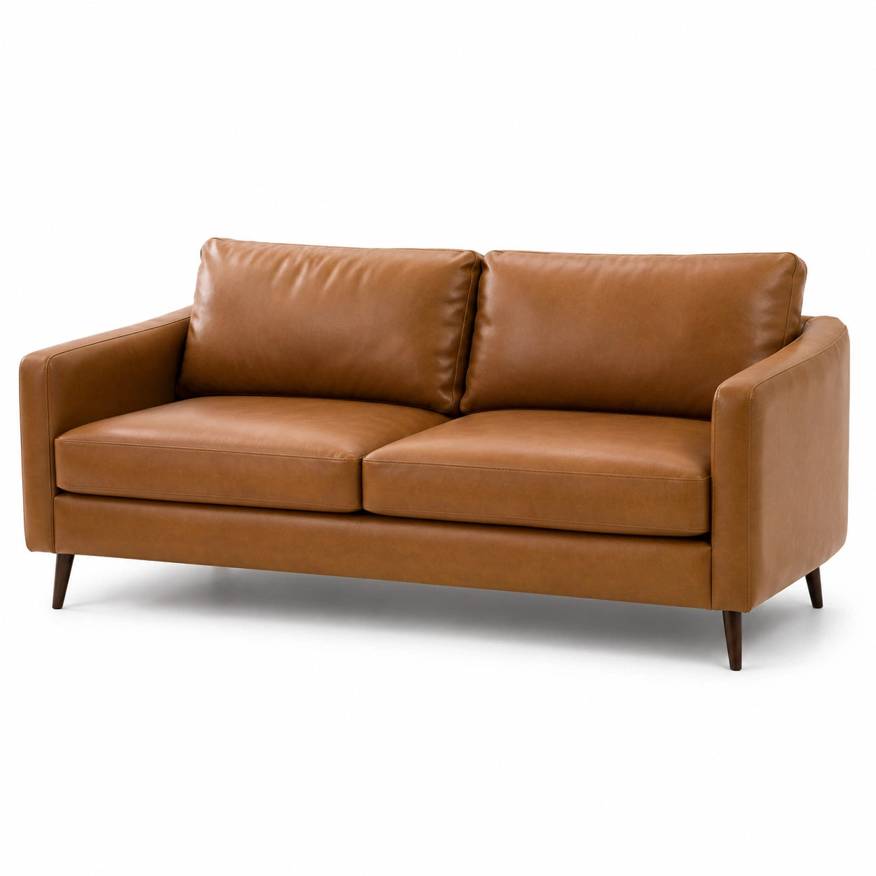 Canapé 2 places en similicuir marron cognac, style contemporain, 180 x 85 x 82 cm
