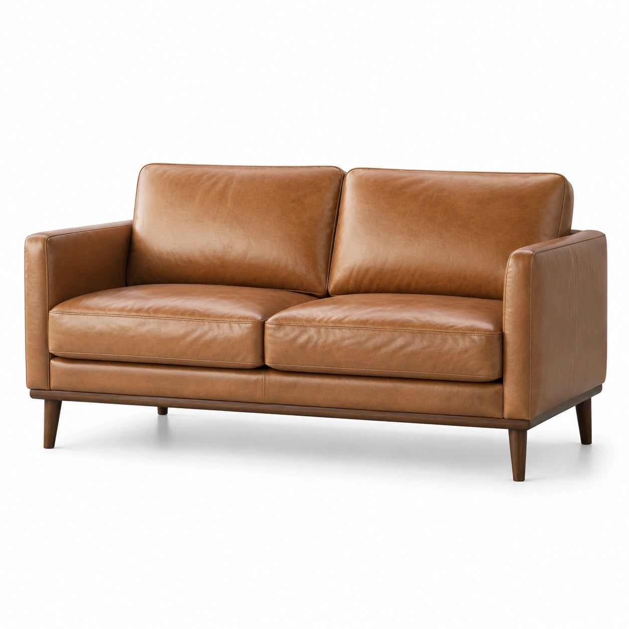 Canapé contemporain 2 places effet cuir cognac, 168 x 88 x 84 cm