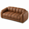Canapé 3 places contemporain 230 x 98 x 78 cm, effet cuir marron avec pieds dorés