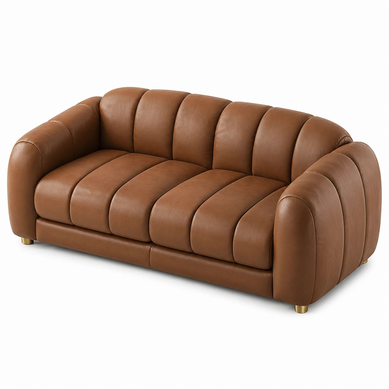 Canapé 3 places contemporain 230 x 98 x 78 cm, effet cuir marron avec pieds dorés