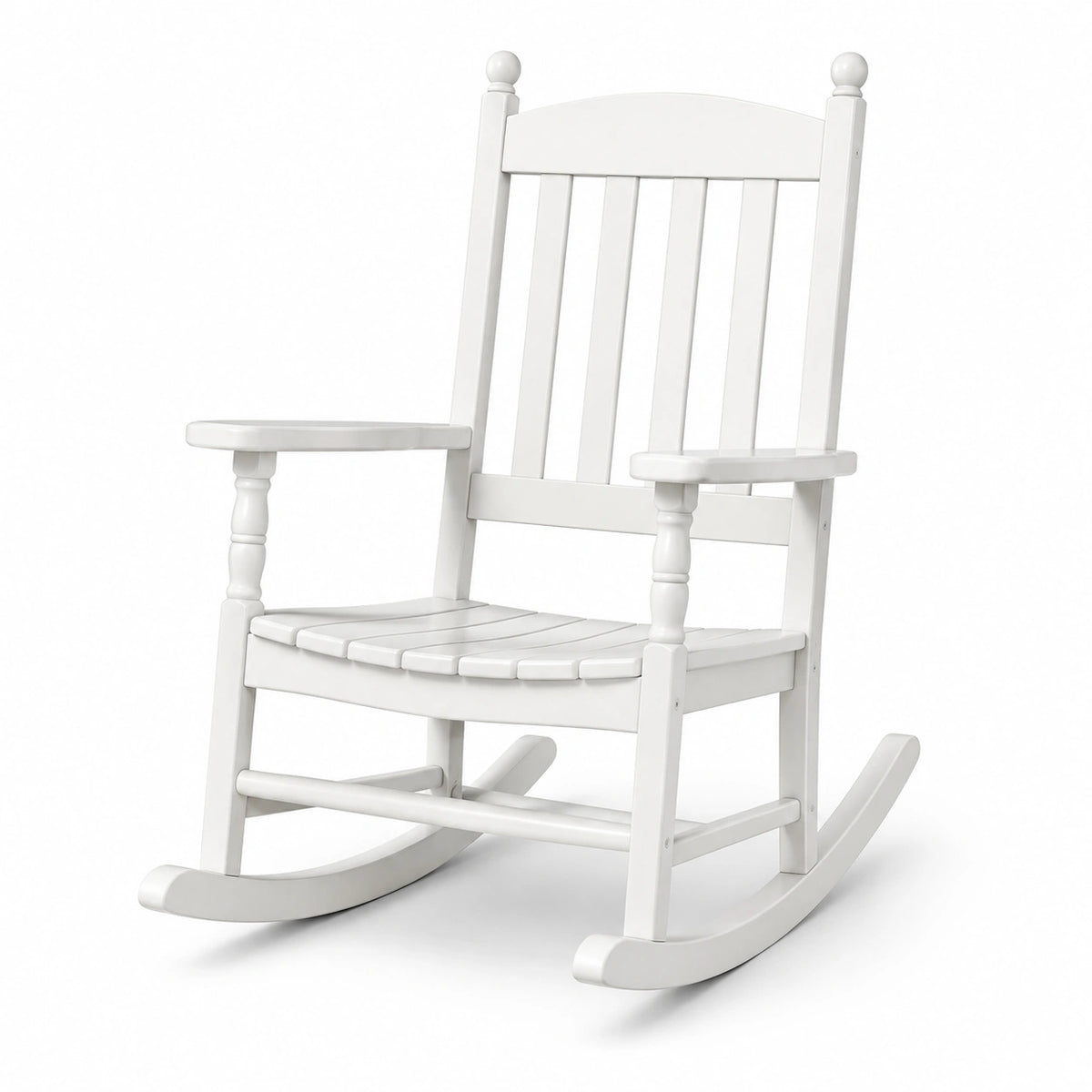 Fauteuil à bascule en bois blanc avec accoudoirs, 68 x 86 x 114 cm, style traditionnel