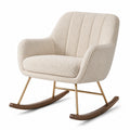 Fauteuil à bascule moderne en tissu bouclé crème, bois brun et métal doré, 78 x 90 x 94 cm