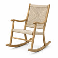 Fauteuil à bascule en bois naturel et corde beige avec accoudoirs, 70 x 90 x 105 cm