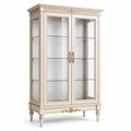 Vitrine en bois et verre blanc cassé et doré, 2 portes, 110 x 45 x 190 cm