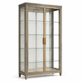 Vitrine contemporaine à 2 portes vitrées et 4 étagères, gris, laiton et transparent, 100 x 40 x 190 cm