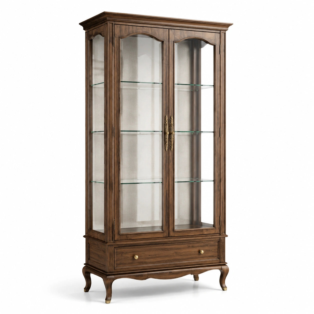 Vitrine classique en bois brun et verre transparent, 100 x 42 x 190 cm