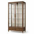 Vitrine en bois marron et verre transparent 100 x 40 x 190 cm avec 2 portes et 2 tiroirs