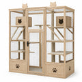 Enclos pour chat en bois naturel et grillage métallique avec aire de jeu multiniveau, 160 x 90 x 200 cm