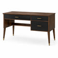 Bureau à 3 tiroirs et tablette ouverte, marron, noir et doré, 120 x 50 x 76 cm