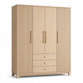 Armoire beige et dorée 180 x 55 x 200 cm avec 4 portes et 3 tiroirs, façades cannelées
