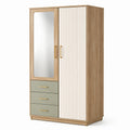 Armoire à 2 portes avec miroir et 3 tiroirs, 120 x 55 x 200 cm, chêne clair, crème et vert sauge