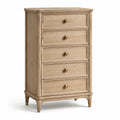 Commode haute à 5 tiroirs en bois beige et doré, 80 x 45 x 125 cm, style classique