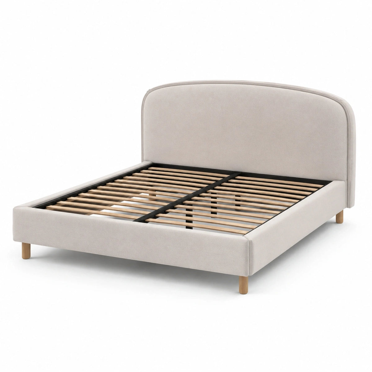 Lit double rembourré beige 160 x 200 cm avec tête de lit et sommier à lattes, 218 x 172 x 110 cm