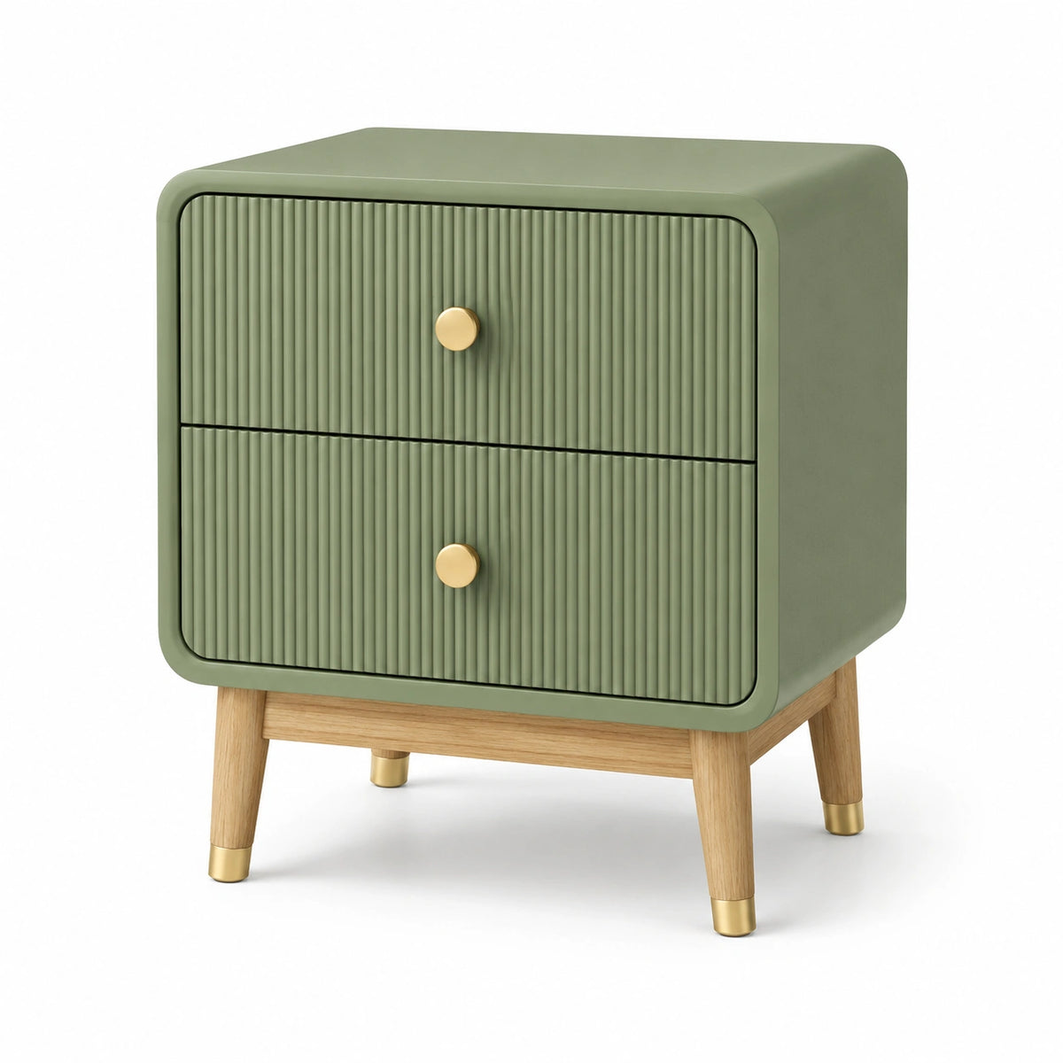 Table de chevet moderne vert sauge à 2 tiroirs, 45 x 40 x 55 cm