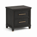 Table de chevet en bois manufacturé noir et laiton avec 2 tiroirs, 66 x 46 x 72 cm