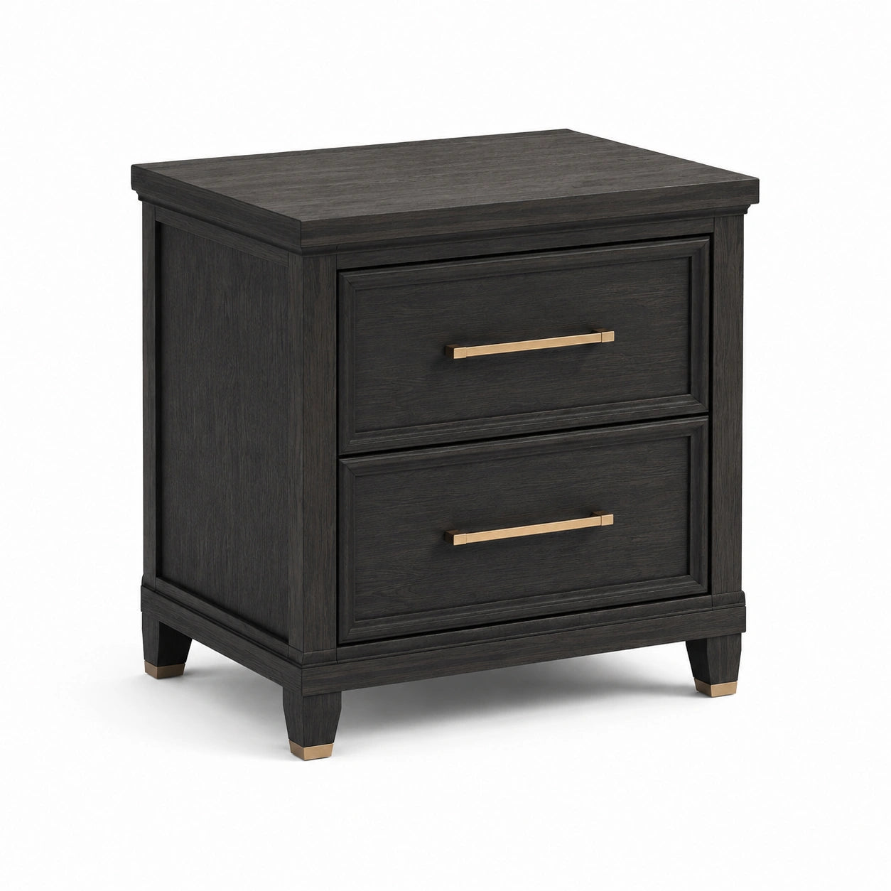 Table de chevet en bois manufacturé noir et laiton avec 2 tiroirs, 66 x 46 x 72 cm