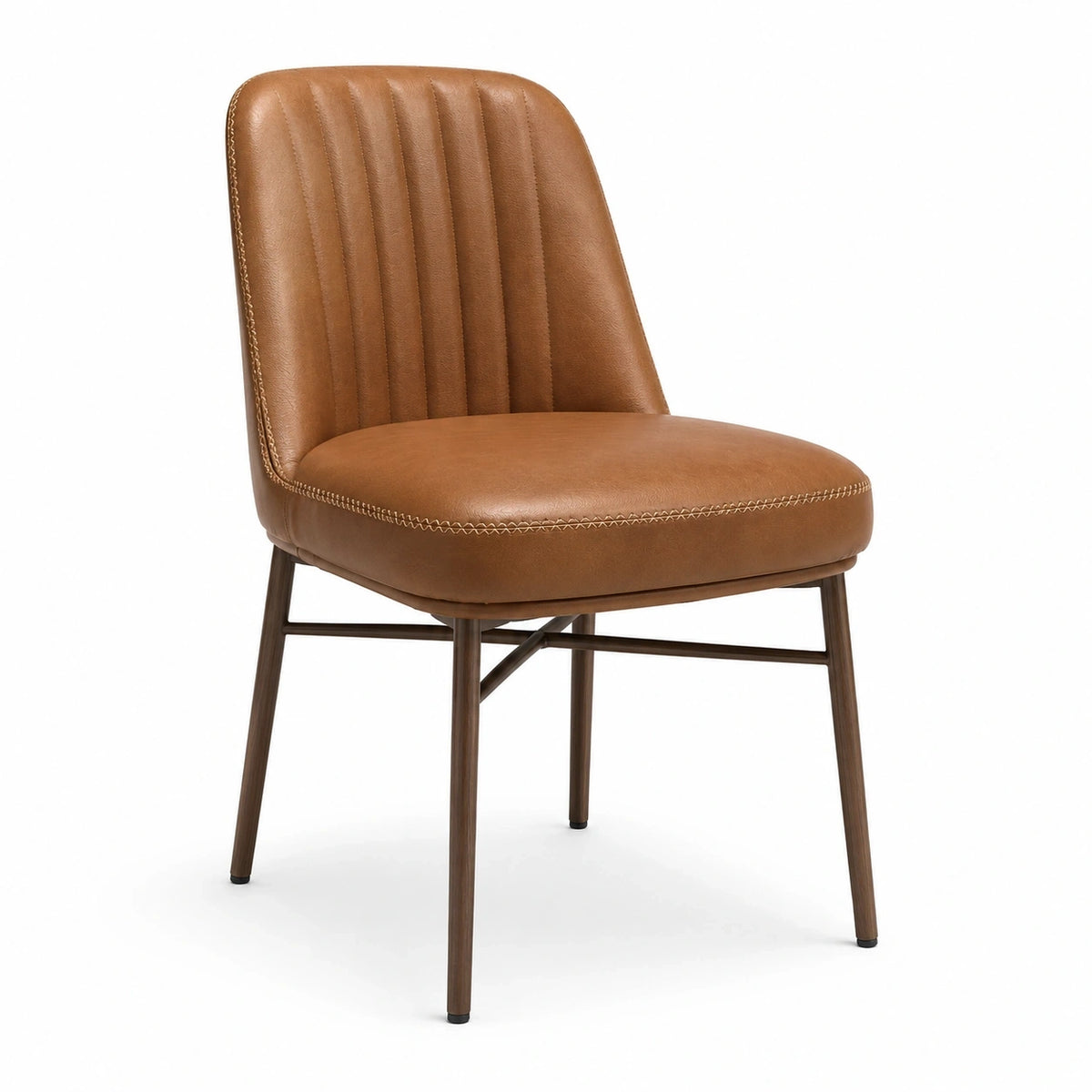 Chaise rembourrée en similicuir cognac avec piètement en métal brun foncé, 55 x 60 x 84 cm