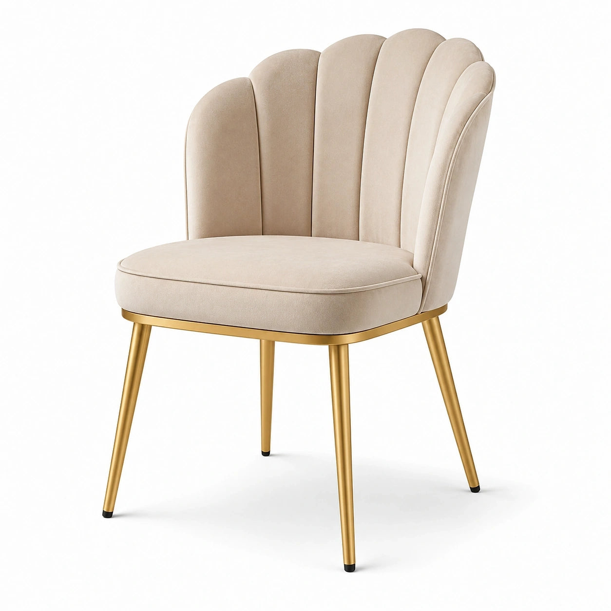 Chaise Art déco en velours beige avec pieds en métal doré, 58 x 59 x 84 cm