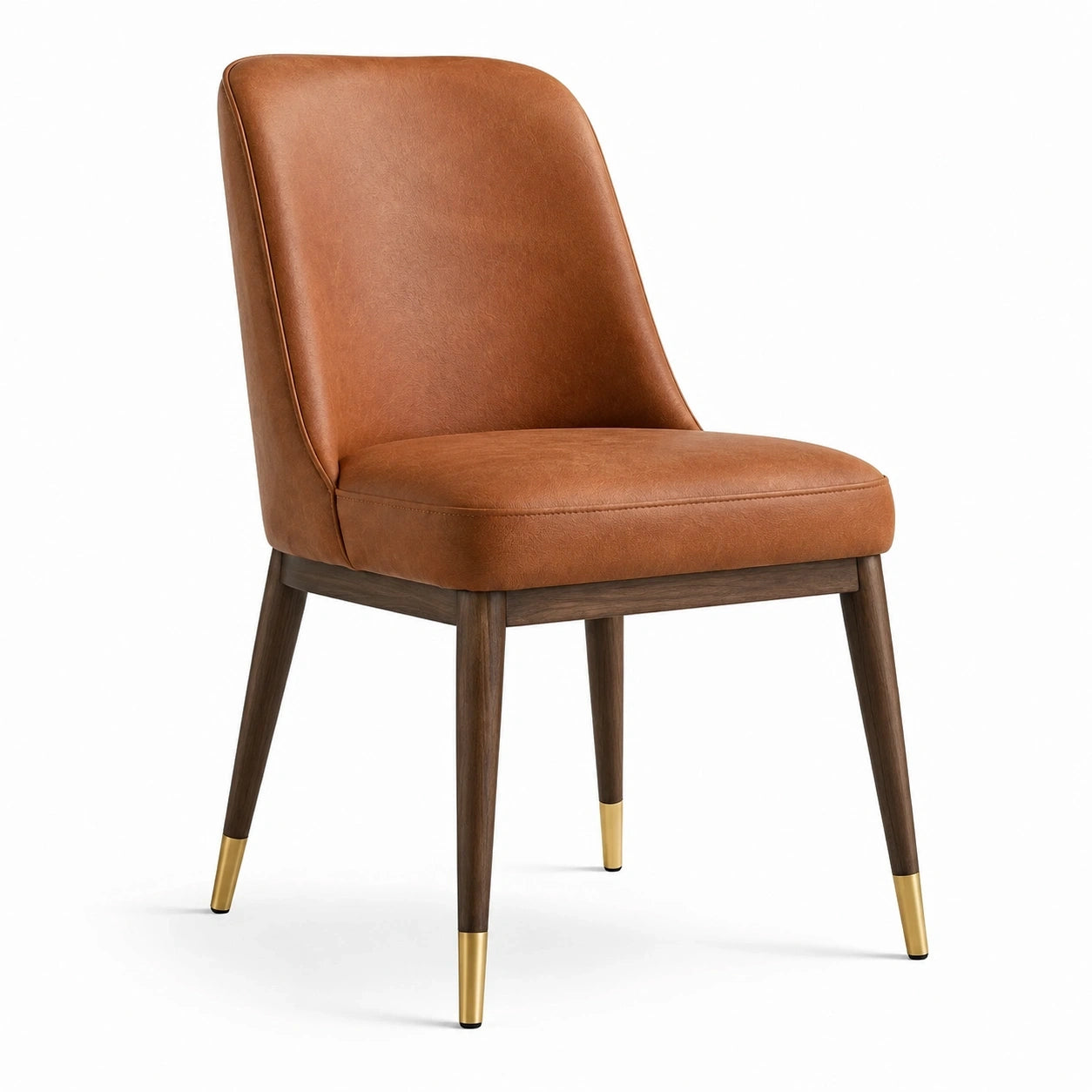 Chaise rembourrée vintage 57 x 62 x 88 cm, revêtement aspect cuir cognac, pieds marron foncé et dorés