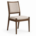 Chaise contemporaine en bois brun avec assise et dossier rembourrés en tissu beige, 52 x 58 x 86 cm